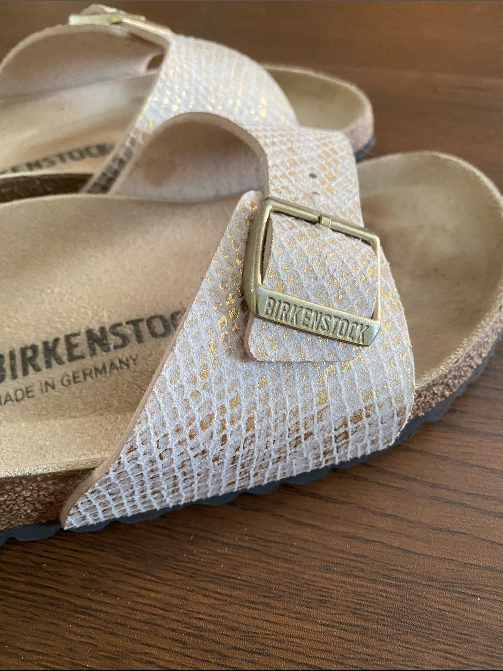 Birkenstock gold snake print Textured Sandals